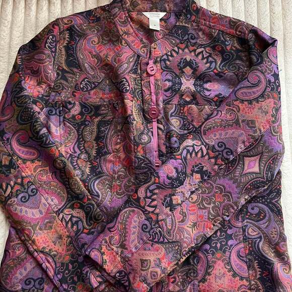 Christopher & Banks Jackets & Blazers - Christopher & Banks women's M pink purple paisley button light weight jacket